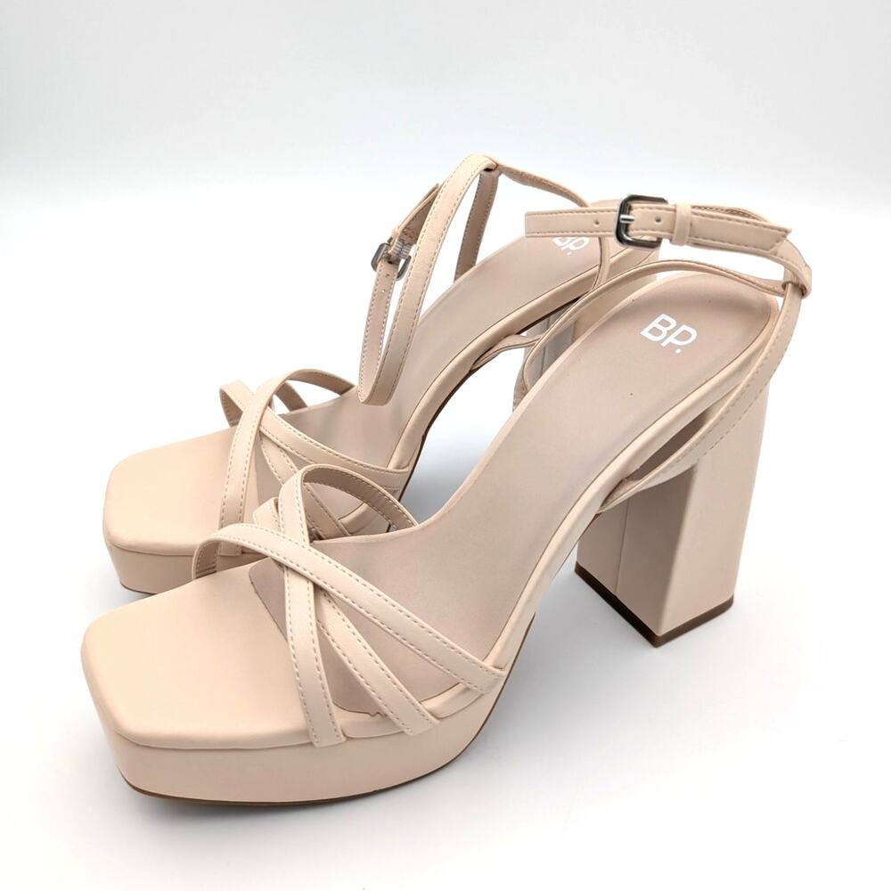 BP Cream Strappy Block Heel Sandals